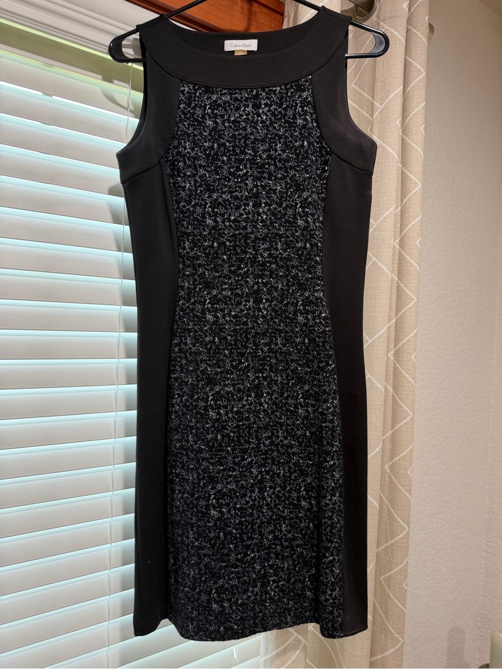 Calvin Klein Black and Charcoal Tweed Midi Sheath Dress